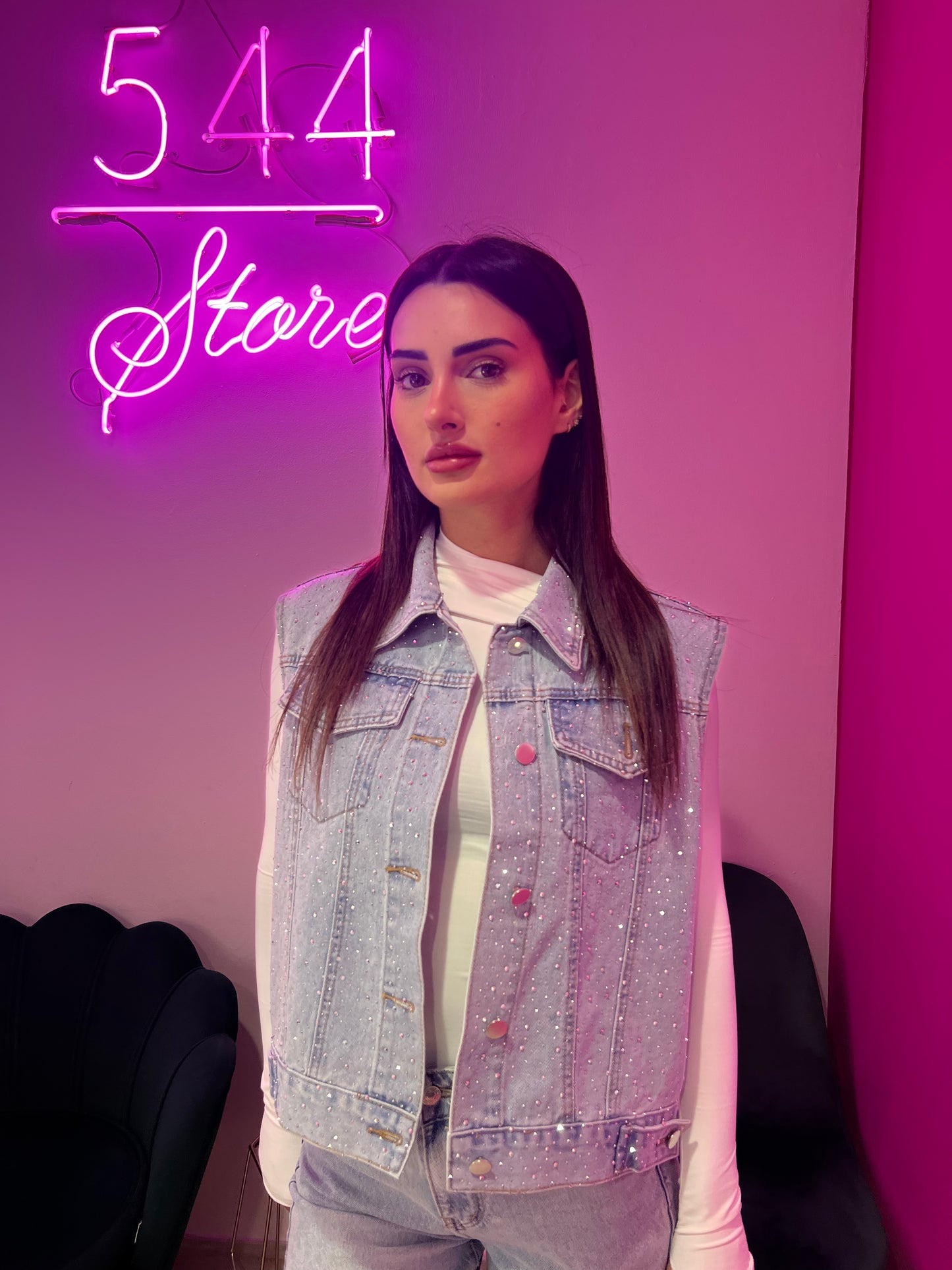 GILET STRASS DENIM
