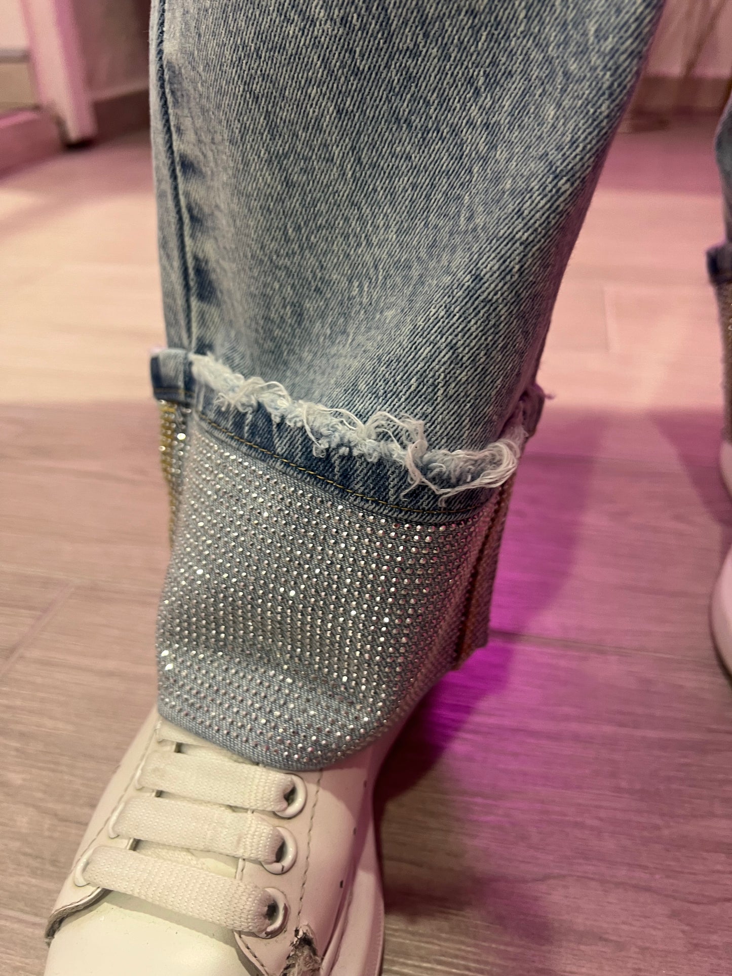 JEANS RISVOLTONE STRASS